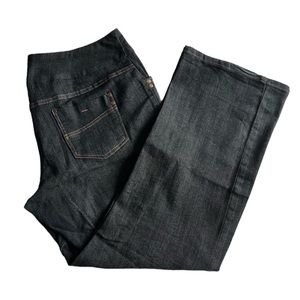 Plus size petite stretch pull up cotton flare dark denim jeans size 16
